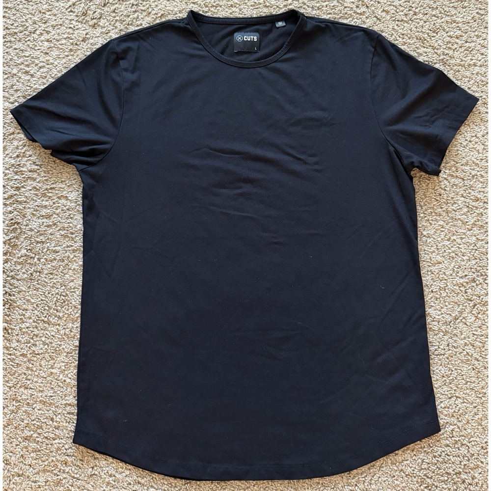 Cuts Clothing Curve Hem Black Short Sleeve Mens T Shirt Size Large
